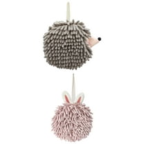 Unique Bargains 2 Packs Fuzzy Ball Hand Towels 7" x 7" Light Pink/Grey