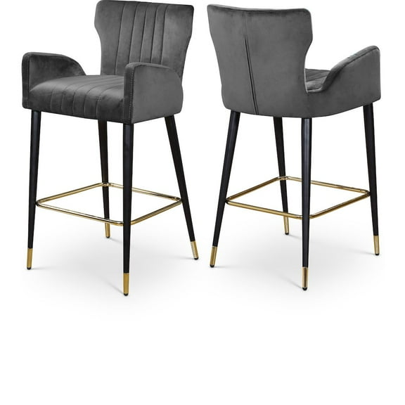 Meridian Furniture Luxe 28"H Velvet Counter Stool in Gray (Set of 2)