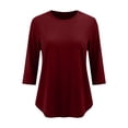 thumbnail image 5 of Hurxie Women Tops 3 Pack 3/4 Sleeve Crewneck Cute Basics Tees Casual Fashion Summer Spring T Shirts Business Work Tee Top Wine,M, 5 of 8