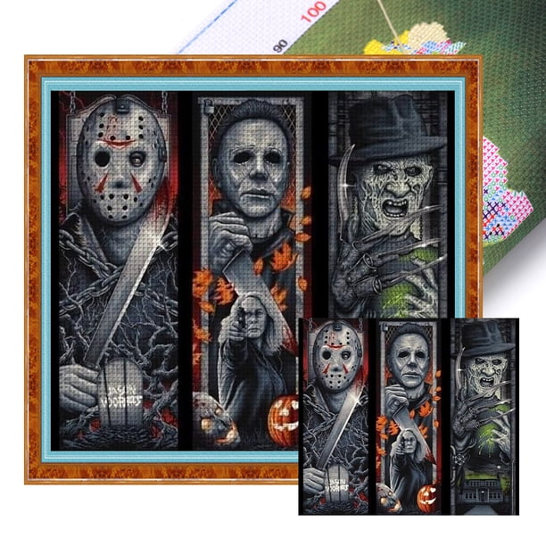 Hilo Algodón Ecológico Bordado Punto Cruz Impreso Película Terror 11CT 55x50cm