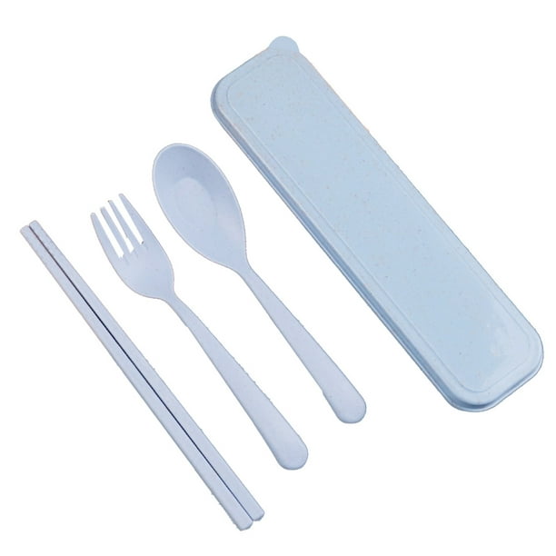3 In 1 Spoon Fork plastic tableware Chopsticks Set Organizer Box Plastic  Tableware Wheat Dissolvabitity Dinnerwear 
