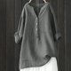 thumbnail image 2 of Camisa holgada de lino liso para mujer: manga larga abotonada, cuello mao, mezcla de poliéster, elegante e informal, 2 of 3