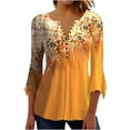 thumbnail image 1 of IROINNID On Sale Plus Size Shirts for Women Crew Neck Long Sleeve Comfortable Trumpet Printed Buttoned Basic Ruched Tops Pleated Blouses,Yellow, 1 of 6