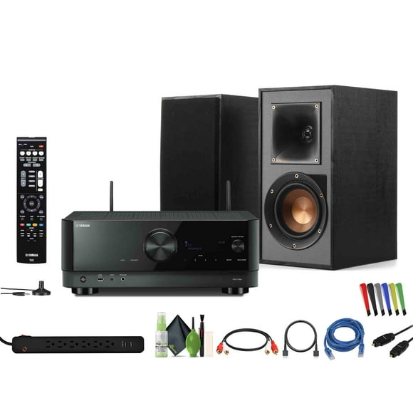 Yamaha RX-V4A 5.2-Channel Surround Sound Network AV Receiver with MusicCast Built-In Wi-Fi and Bluetooth Streaming Home Theater System Bundle With Klipsch R-41PM Powered Bookshelf Speaker Black