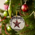 thumbnail image 4 of Retro Western Star Red Berry Christmas Ceramic Ornament 2025,3" Round Xmas Tree Hanging Accessories with Gold Ribbon, 4 of 5