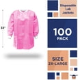thumbnail image 2 of AMZ Supply Disposable Lab Jackets, 33" Long Pink Hip Length Work Gowns XX-Large SMS 50 gsm Pack of 100, 2 of 7