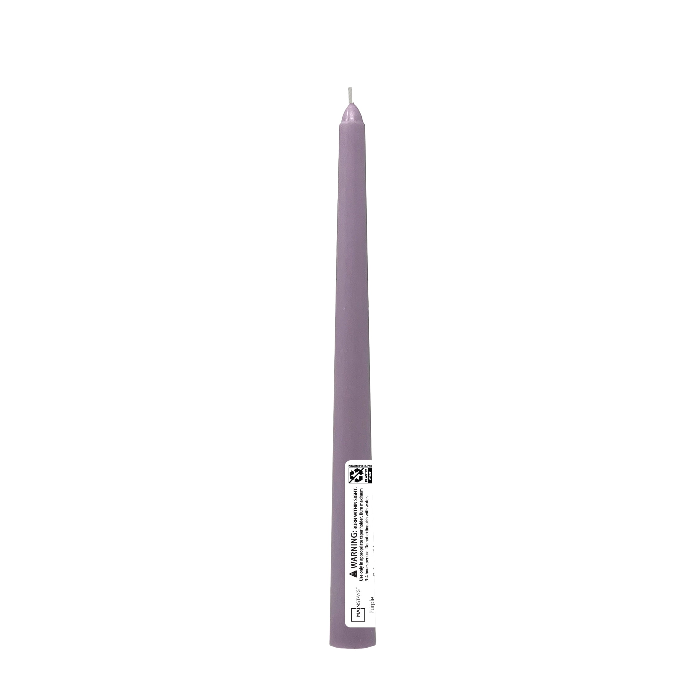 Mainstays Paraffin Blend Wax 10 in Taper Candle, Unscented, Purple, 1 Candle
