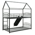 thumbnail image 5 of JAMPOOCA Twin over Twin Metal Bunk Bed, House Shape Bed Frame with Slide and Ladder, Convertible into 2 Separate Beds, 77.5"L X 41.4"W X84.3"H No Box Spring Needed, Black, 5 of 9