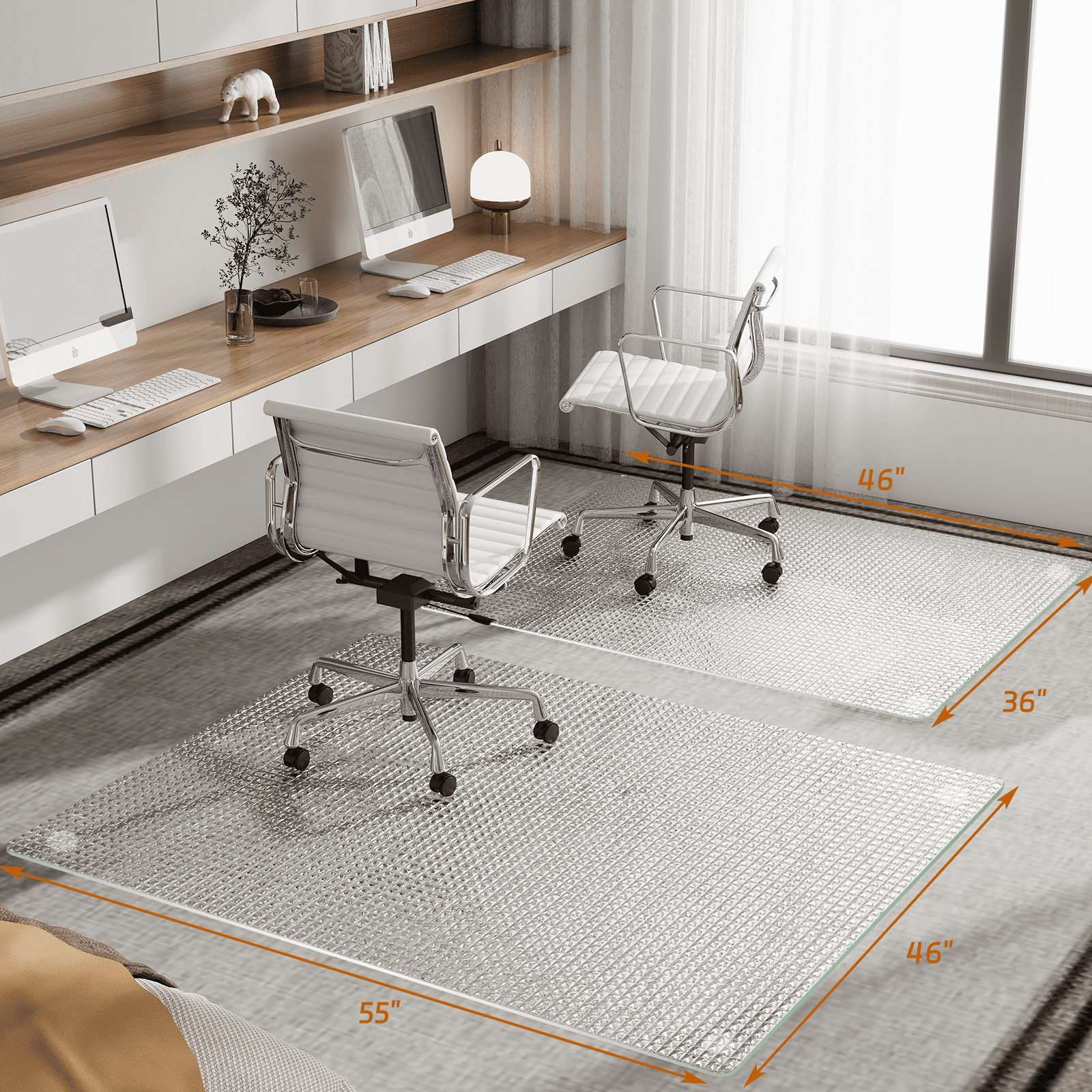 GRAHMCY 46"x55" Wave Glass Chair Mat Tempered Glass Embossed Wave Pattern Chair Mat