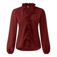 thumbnail image 3 of ZOHIUM Blouse Womens Summer Ruffle V Neck Long Sleeve Solid Print Casual Dressy T Shirt Top Womens Dressy Tops Dressy Tops for Women Blouse (Wine Red,L), 3 of 6