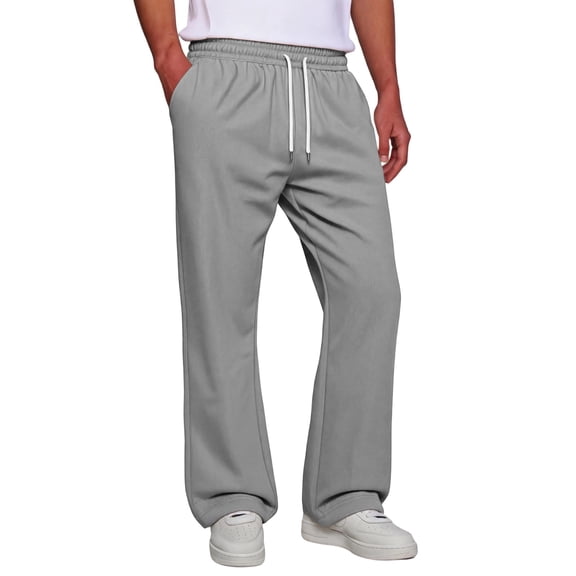 Mens Baggy Bootcut Sweatpants Wide Leg Flared Stretch Elastic Waist Drawstring Cotton Lounge Workout Casual Pants Gray L