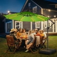thumbnail image 3 of Patbrela 10ft Offset Patio Umbrella with Base, Cantilever Hanging Outdoor Umbrella with Solar Light Strips, Tilt Adjustment, Market Umbrella for Yard, Garden, Beach, Pool & Deck, Green, 3 of 10