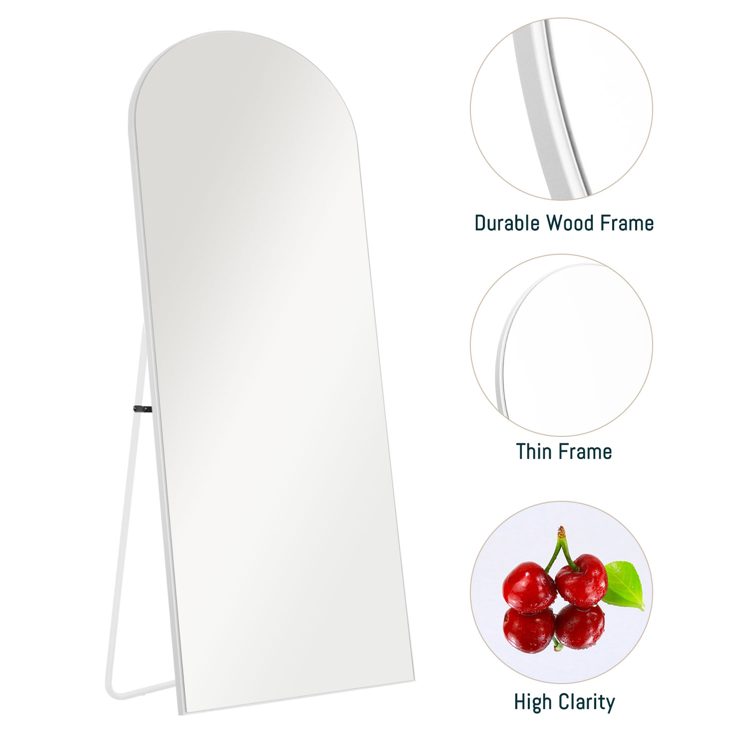 64"x21" Modern Arched Full Length Mirror Floor Mirror Full Mirror with Bracket,White