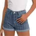 thumbnail image 7 of ERkkoi High Waisted Jean Shorts Womens Denim Shorts Striped Flanging Out Manual Hole Cowboy Rolled Summer Womens Shorts Jean Navy XL, 7 of 7
