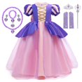 thumbnail image 1 of Vestido de princesa Rapunzel para niñas, disfraz de Princesa Sofía para niños de 2 a 8 años, vestido de fiesta de cumpleaños y Carnaval Fivean unisex, 1 of 2