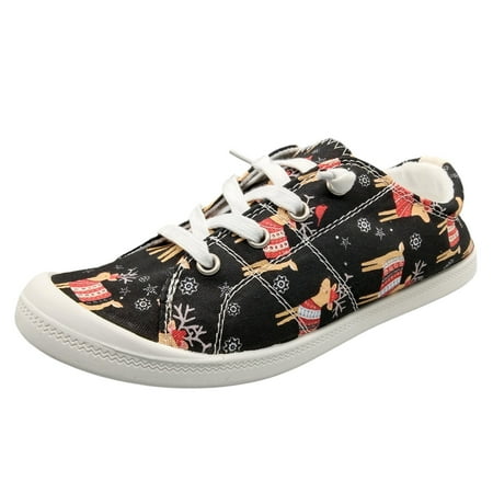 

SZXZYGS Womens Walking Shoes with Arch Support Blue Women Shoes Fashionable Flat Casual Shoes Fashionable and Comfortable Christmas Printed Casual Shoes Easter Summer 2024