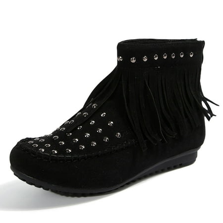

Ediodpoh Tassel Flat Ankle Boots for Womens Suede Fringed Boot Shoes Round Toe on Dressy Short Booties Western Fringe Cowboy Low Heel Bootie Women s Boots Black_001 8.5