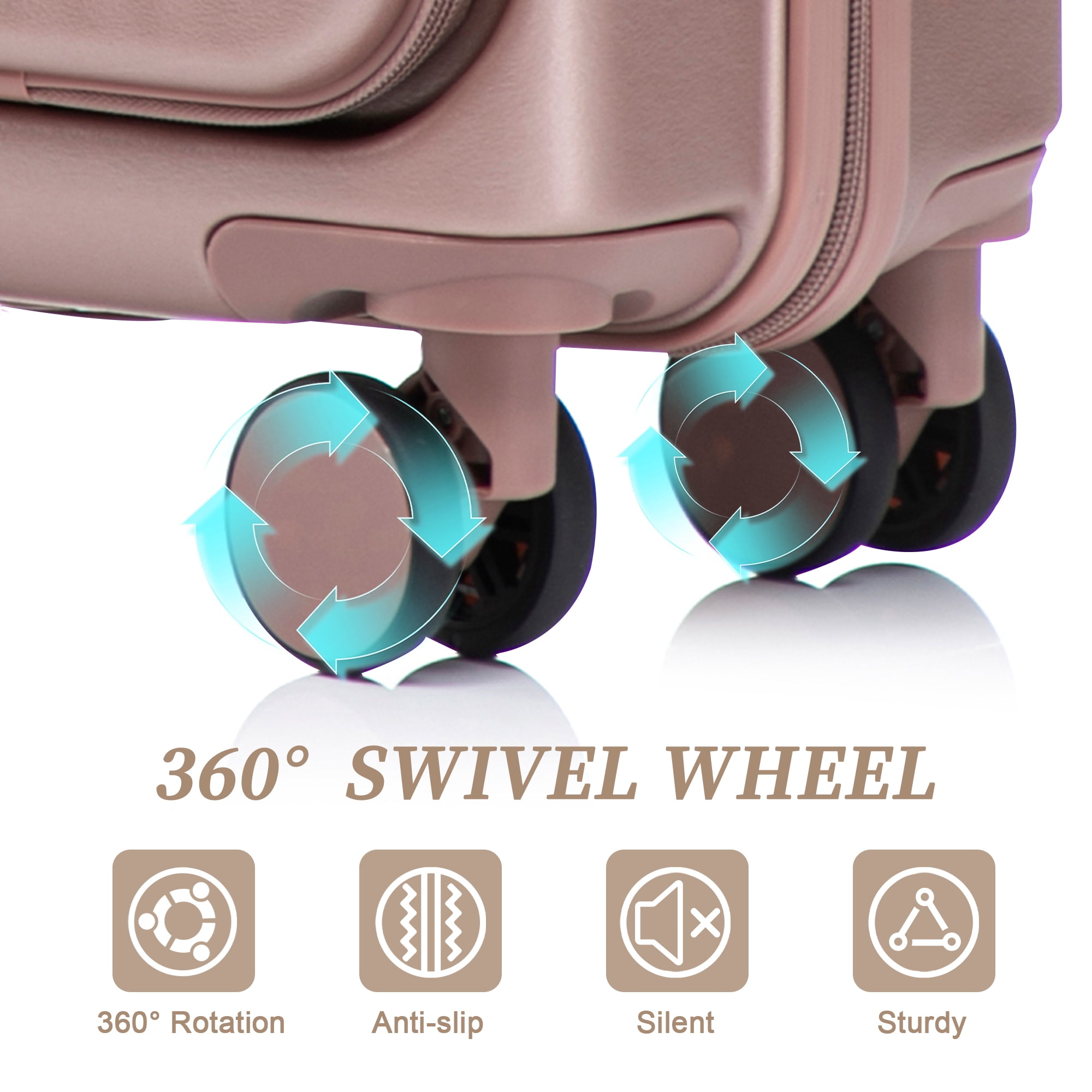 Alvantor 2 Piece Spinner Luggage Set, ABS Hardshell Front Opening Suitcase Set with Combination Lock and Cosmetic Case,14"/20" Champagne