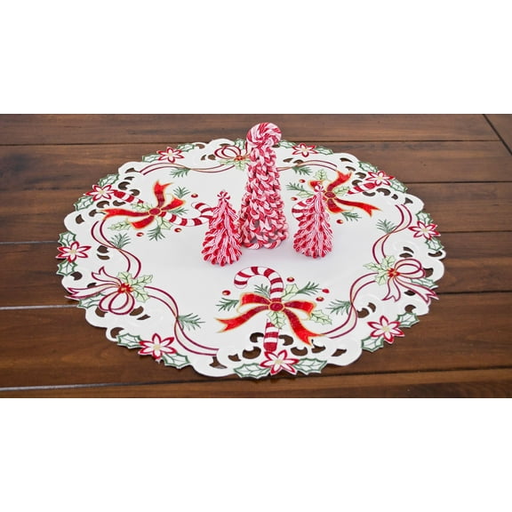 Candy Cane and Holly Leaves Round Doily (23")