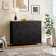 thumbnail image 4 of Commode pour Chambre avec 7 Tiroirs, Grand Commode avec Dessus en Bois, Commode en Tissu Noire avec Tiroirs de Rangement pour Salon, Garde-Robe, Entrée, Brun Rustique Noir, 4 of 8