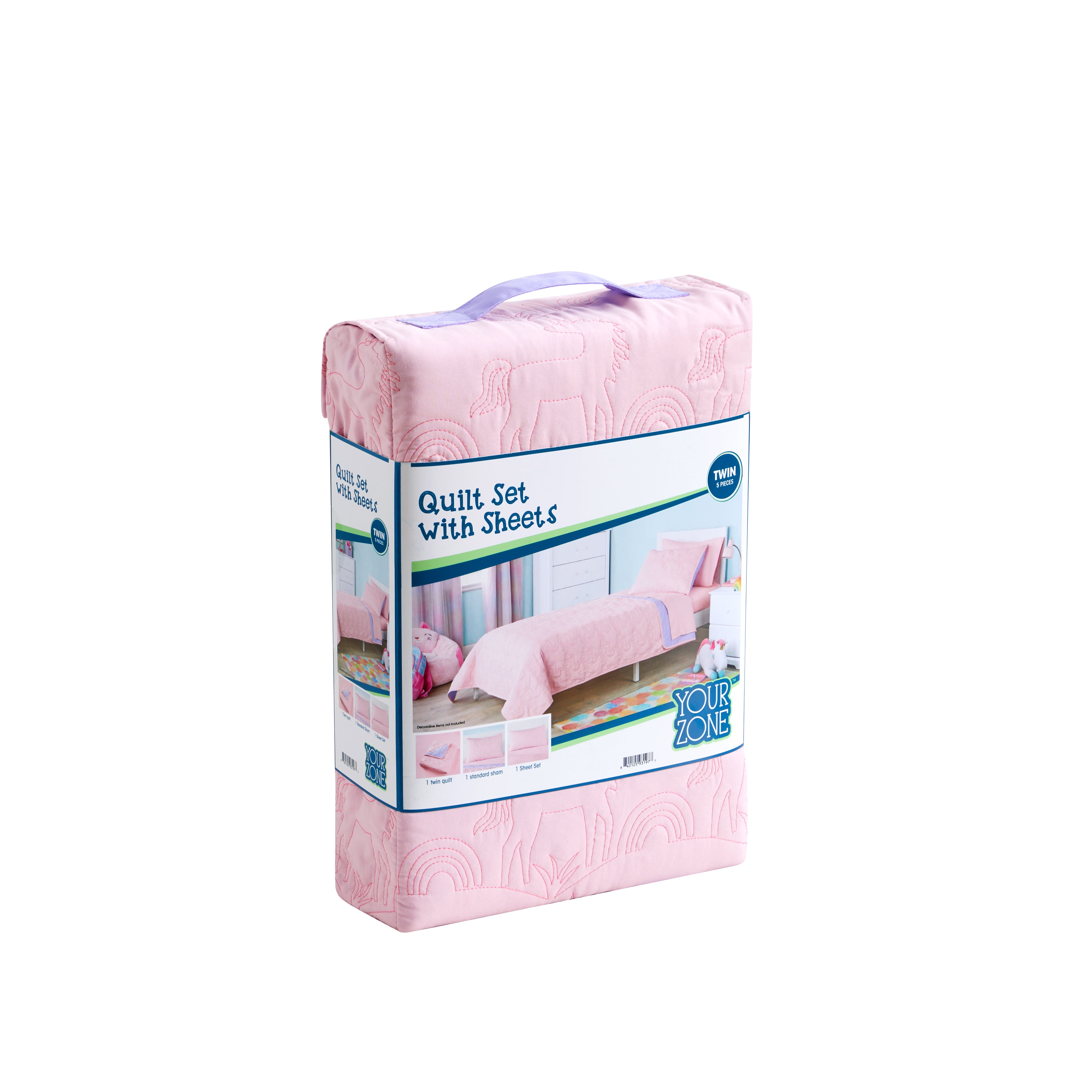 Your Zone Quilt Set with Sheets Animals & Insects Unicorn Purple Polyester Basic Weave, Twin - Reversible