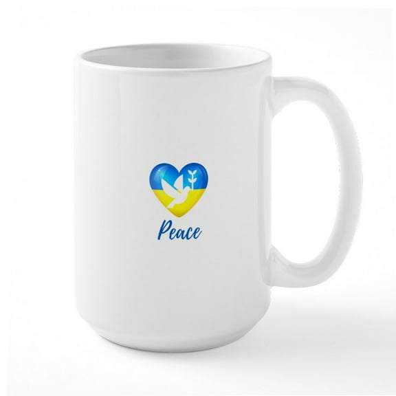 CafePress - Ukraine Flag Peace Dove Mugs - 15 oz Ceramic Large White Novelty Mug