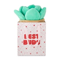 Succulent Plush in Best Buds Gift Bag, Green and Pink, 10", Valentine's Day by Way To Celebrate