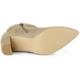 thumbnail image 5 of BLISSFUL STEP Women's Ankle Boots Faux Suede Pointed Toe Bow Decor Chunky Heel Zipper Booties Beige 8, 5 of 7