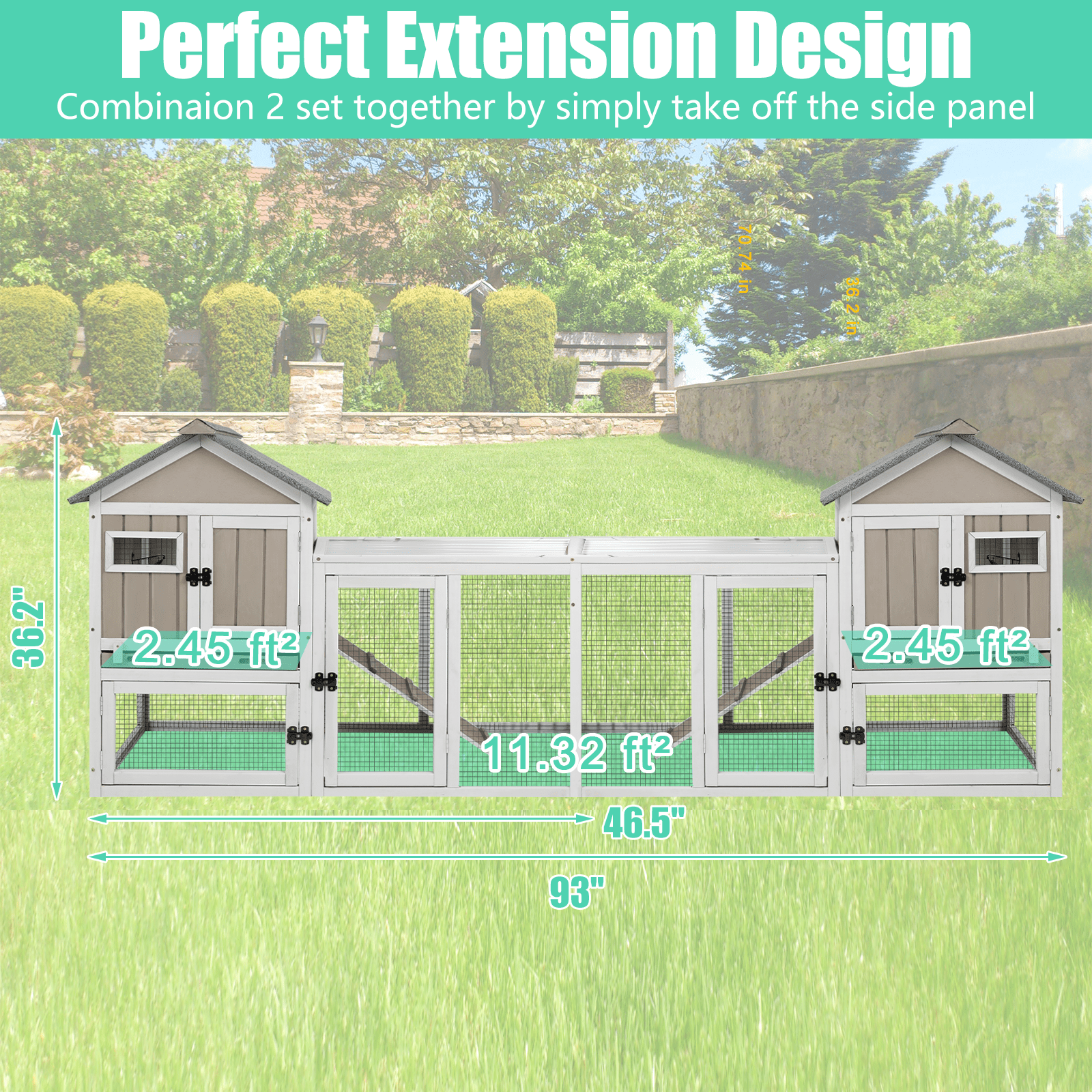 PETSCOSSET Rabbit Hutch Bunny Cage Indoor, Two-Story Large Rabbit Cage Guinea Pig House with Tray, Gray