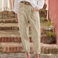 thumbnail image 2 of JJHGVB Linen Pants Women Petite Pants Women's Spring/summer Breasted Cotton/linen Loose Casual Pants Baggy Pants Womens Casual Pants Beige L, 2 of 9