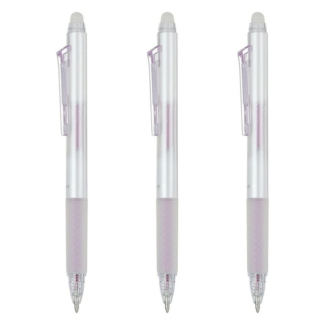 Uxcell 3 Pcs Stylos Gel Effaçables, 0.7mm Paillettes Rétractables Pointe Fine Chaleur Stylos Parfumés Effaçables Écriture Fluide Marqueurs Parfum Fraise pour Scrapbooking Peinture Écriture, Violet Clair