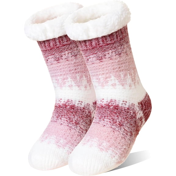 Womens Fuzzy Slipper Grips Socks Fluffy Winter Warm Fleece Lining Non Slip Thick Thermal Cozy Plush Socks