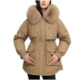 thumbnail image 2 of Homenesgenics Winter Jackets Plus Size ! Women's Long-sleeved Women's Clothing Plus Velvet and Thickened Parka Women's Zipper Coat Hooded Puffer Brown M, 2 of 6