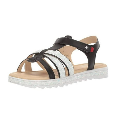 

Marc Joseph New York Girls Size 5 Leather Strappy Sandal Black/White Glitter