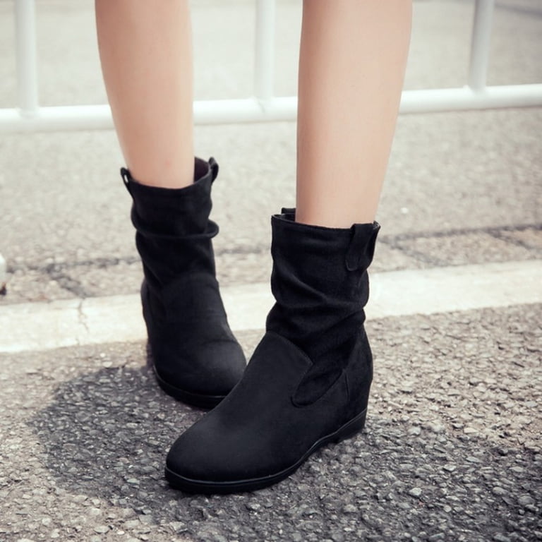 hopeusnice Women's Suede Ankle Boots Wedge Heel Booties Winter Warm  Comfortable Zipper Closure Low Heel Round Toe Shoes Black 38