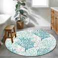 thumbnail image 4 of Teal Grey Coral Coastal Round Area Rug 3 FT, Small Kitchen Bathroom Mat, Summer Beach Seaside Nautical Washable Indoor Outdoor Throw Runner Carpet Non-Shedding Doormat for Table Shower Sofa Entryway, 4 of 9