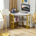 thumbnail image 3 of VECELO Student Study Workstation with Keyboard Tray and Shelf Corner Desk, Gold, 3 of 9