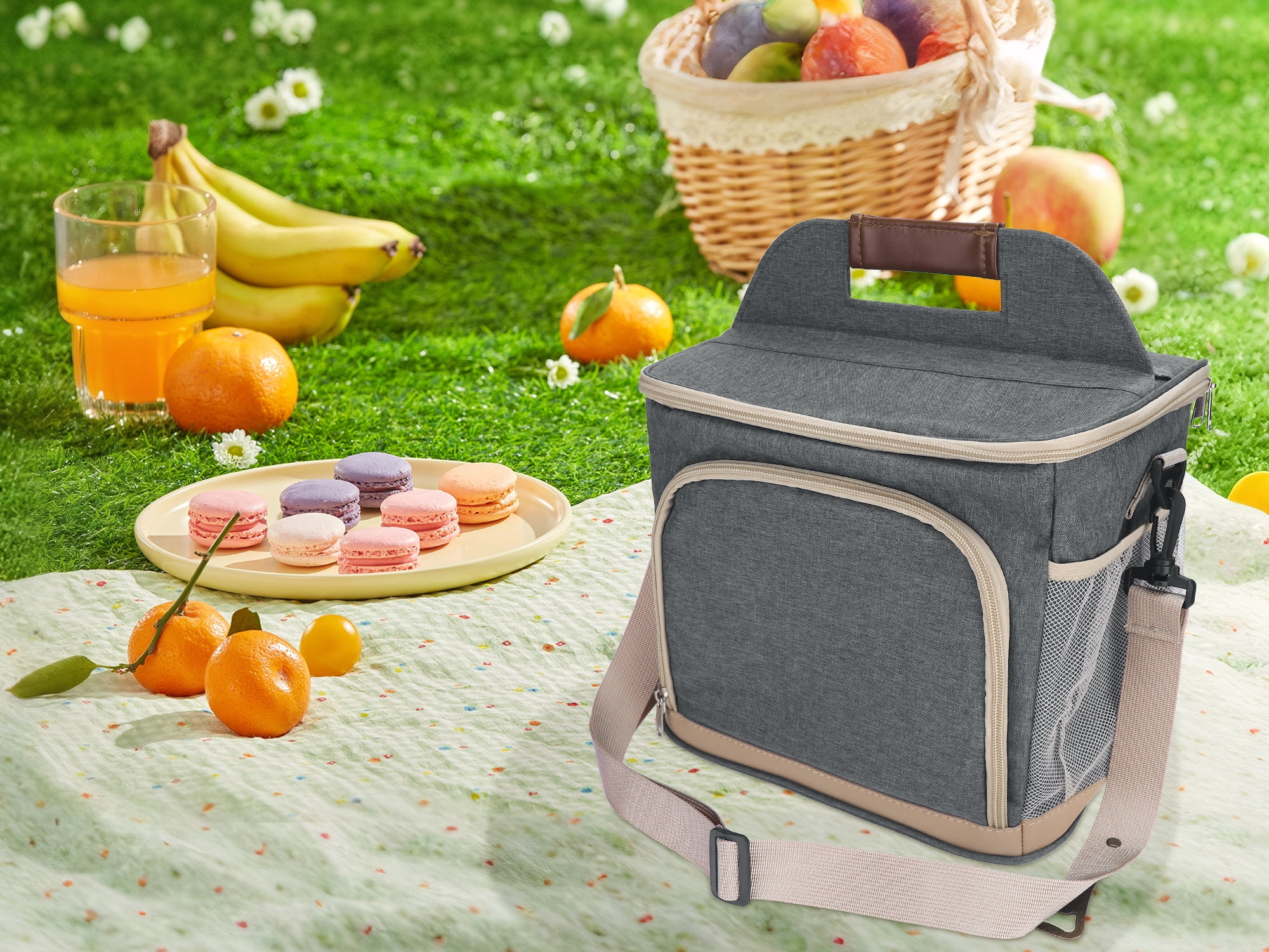 Unique Bargains Lunch Bag Insulated Lunch Bag with Adjustable Shoulder Strap Gray