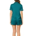 thumbnail image 3 of Unique Bargains Women's Pajama Short Sleeves Button Down Top and Shorts Satin Sets XL Peacock Green, 3 of 6