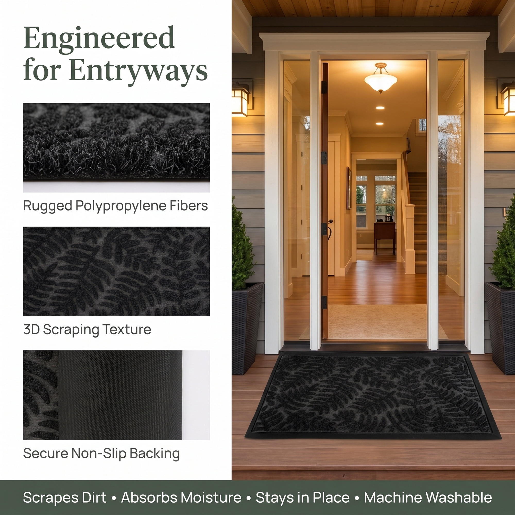 Unique Bargains Low-Profile Doormat Waterproof Non-Slip Geometric Scraper Gray 30" x 18"