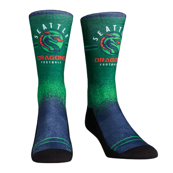 Rock Em Elite XFL Seattle Dragons Splatter Crew Socks (L/XL (9-13))