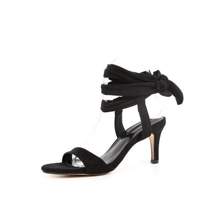 

Rotosw Women Dress Shoes Ankle Strap Heeled Sandals Stiletto Strappy Sandal Lightweight Lace Up Casual Shoe Office Nonslip High Heels Black 8 Cm 5