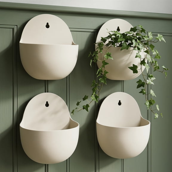 PENIKOKO Set of 4 Plastic Flower Pots with Drainage Holes, Decorative Plant Buckets for Indoor and Outdoor Gardening