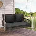 thumbnail image 3 of YEXJ Porch Swing Outdoor 2-Person Hanging Bench Chair with Seat & Back Cushions, Heavy-Duty Metal Structure & 2 Hanging Chains, Wicker Rattan Woven Loveseat Swing for Front Porch Backyard-Black, 3 of 12