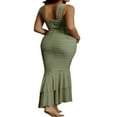 thumbnail image 4 of Women‘s Bodycon Dress Sleeveless Strappy Cut Out Ruched Mesh Ruffle Hem Fishtail Mermaid Maxi Dresses, 4 of 9