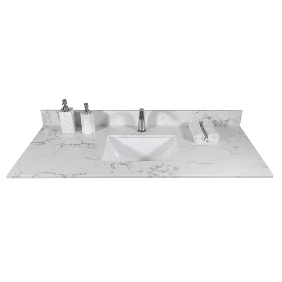 Xahpower 43"x22" Bathroom Stone Vanity with Rectangle Undermount Ceramic Sink and Single Faucet Hole with Back Splash