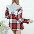 thumbnail image 3 of APEXFWDT Women's Plaid Hooded Shirt Jacket Button-Down Lightweight Long Sleeve Cardigan for Fall Outdoor Walks & Casual Gatherings,XXL,Red, 3 of 4