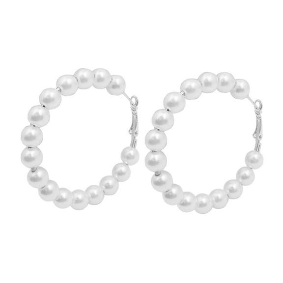 HUANLEDASH Pair Huggie Earrings Faux Pearl Round Shape Exaggerated Solid Color Anti-allergy Lightweight Stainless Ear Decoration Jewelry Earrings