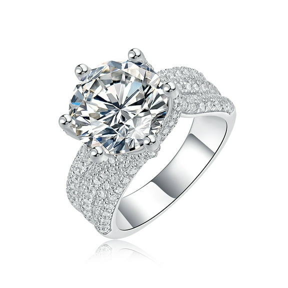 CKT 5 Carat Moissanite Engagement Ring - Bridal Set - Double Halo Ring - Cluster Ring - 18k White Gold Over Silver