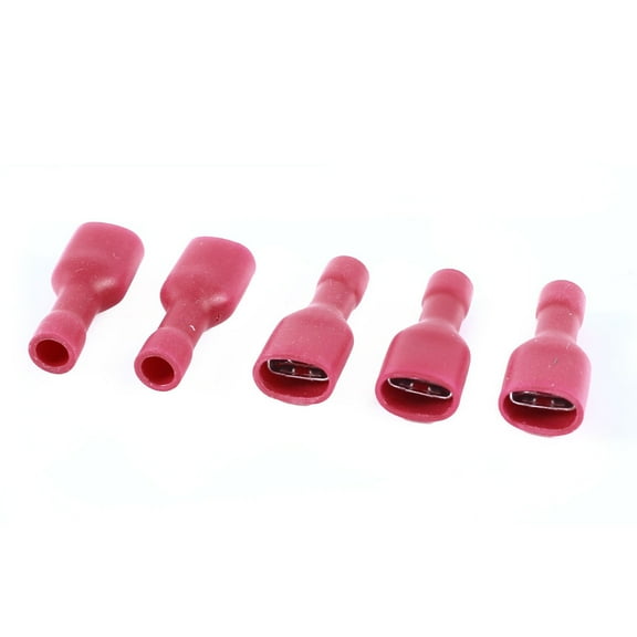 Unique Bargains 5Pcs Red 7mm Female Spade Width Fully Insulated Push On Speakers Crimp Terminal